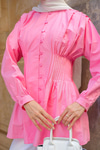 Beli Nervurlu Poplin Gömlek Pembe