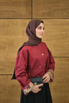 Bisiklet Yaka Astarı Desenli Çıtçıtlı Regular Gabardin Kısa Trenç Bordo