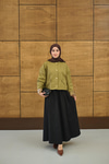 Bisiklet Yaka Astarı Desenli Çıtçıtlı Regular Gabardin Kısa Trenç Yeşil