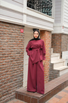 Bisiklet Yaka Bel Bağlamalı Takım Bordo