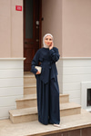 Bisiklet Yaka Bel Bağlamalı Takım Lacivert