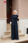 Bisiklet Yaka Bel Bağlamalı Takım Lacivert