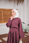 Bisiklet Yaka Beli Kendinden Desenli Takım Mürdüm