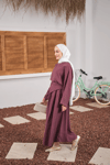 Bisiklet Yaka Beli Kendinden Desenli Takım Mürdüm