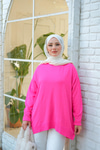 Bisiklet Yaka Oversize Triko Kazak Fuşya