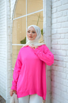 Bisiklet Yaka Oversize Triko Kazak Fuşya