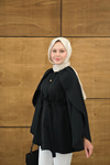 Bisiklet Yaka Pelerin Detay Geniş Kollu Çıtçıtlı Astarlı Regular Gabardin Trenç Siyah