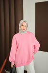 Bisiklet Yaka Sweat Pembe