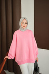 Bisiklet Yaka Sweat Pembe
