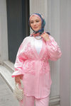 Boncuk Detay Kimono Takım Pembe