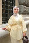 Boncuk Detay Kimono Takım Sarı