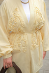 Boncuk Detay Kimono Takım Sarı