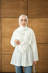 Brode Taş İşlemeli Kimono Beyaz