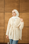 Brode Taş İşlemeli Kimono Krem