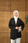 Brode Taş İşlemeli Kimono Siyah