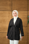 Brode Taş İşlemeli Kimono Siyah