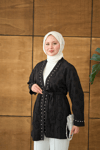 Brode Taş İşlemeli Kimono Siyah