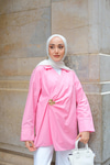 Broş Detay Poplin Gömlek Pembe
