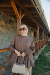 Büzgü Detay Garnili Sweatshirt Kahve
