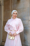 Çapraz Volanlı Vual Elbise Pembe