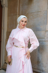 Çapraz Volanlı Vual Elbise Pembe