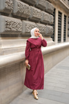 Ceketli Poplin Elbise Bordo