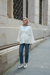 Cep Detaylı Keten Kimono Ekru