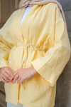 Cep Detaylı Keten Kimono Sarı