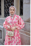 Çicek Desenli Viskon Elbise Pembe