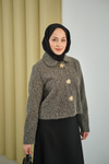 Çiçek Düğmeli Keçe Kısa Ceket Gri