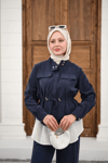 Çift Cep Detaylı Gizli Düğmeli Parçalı Takım Lacivert