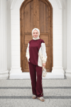 Çift Garni Detaylı Takım Bordo