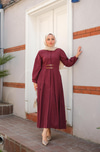 Çift Kemer Bağlamalı Elbise Bordo