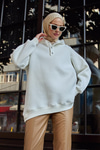 Çıt Çıt Detay Kapüşonlu Sweat Beyaz