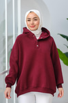 Çıt Çıt Detay Kapüşonlu Sweat Bordo