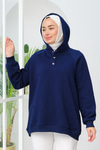 Çıt Çıt Detay Kapüşonlu Sweat Lacivert