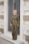 Çıt Çıt Detaylı Dikiş Detay Bel Bağlamalı Takım Haki Yeşil