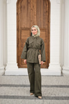 Çıtçıtlı Gabardin Bel bağlamalı takım Haki Yeşil