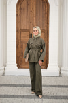 Çıtçıtlı Gabardin Bel bağlamalı takım Haki Yeşil