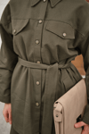 Çıtçıtlı Gabardin Bel bağlamalı takım Haki Yeşil