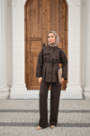 Çıtçıtlı Gabardin Bel bağlamalı takım Kahverengi