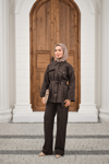 Çıtçıtlı Gabardin Bel bağlamalı takım Kahverengi