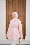 Çizgi Desenli Sim Detay Gömlek Pembe