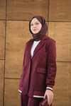 Çizgi Ribanalı Blazer Ceketli Takım Bordo
