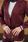 Çizgi Ribanalı Blazer Ceketli Takım Bordo
