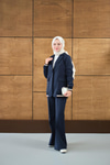 Çizgi Ribanalı Blazer Ceketli Takım Lacivert