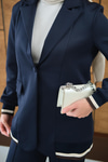 Çizgi Ribanalı Blazer Ceketli Takım Lacivert