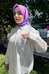Çizgili Salaş Gömlek Bordo-Beyaz