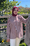 Çizgili Salaş Gömlek Bordo