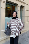 Çizgili Şardonlu Sweat Bordo